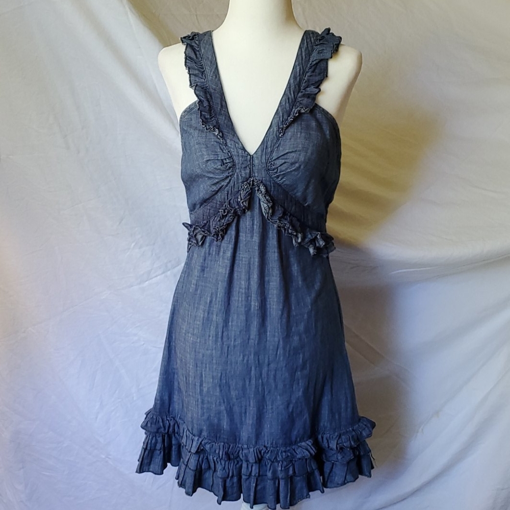 Denim Chambray Ruffle Summer Dress